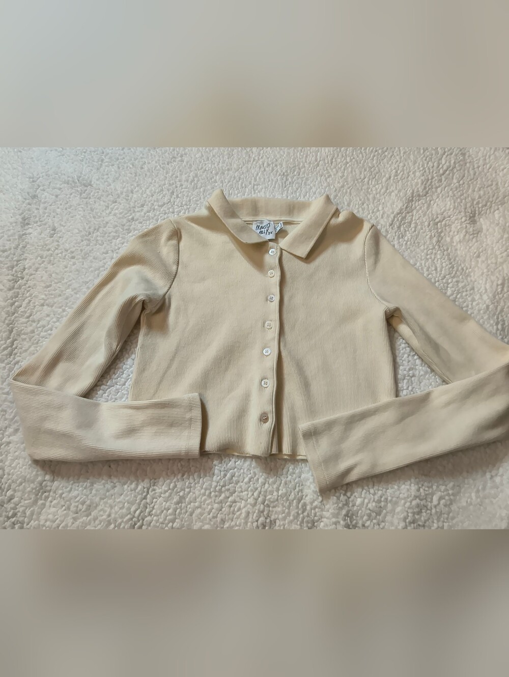 Princess Polly Cream Ribbed Button-Up Polo Top